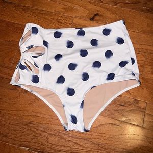 Kortni Jeane Blue and White Floral Cutout High-Waisted Swim Bottoms